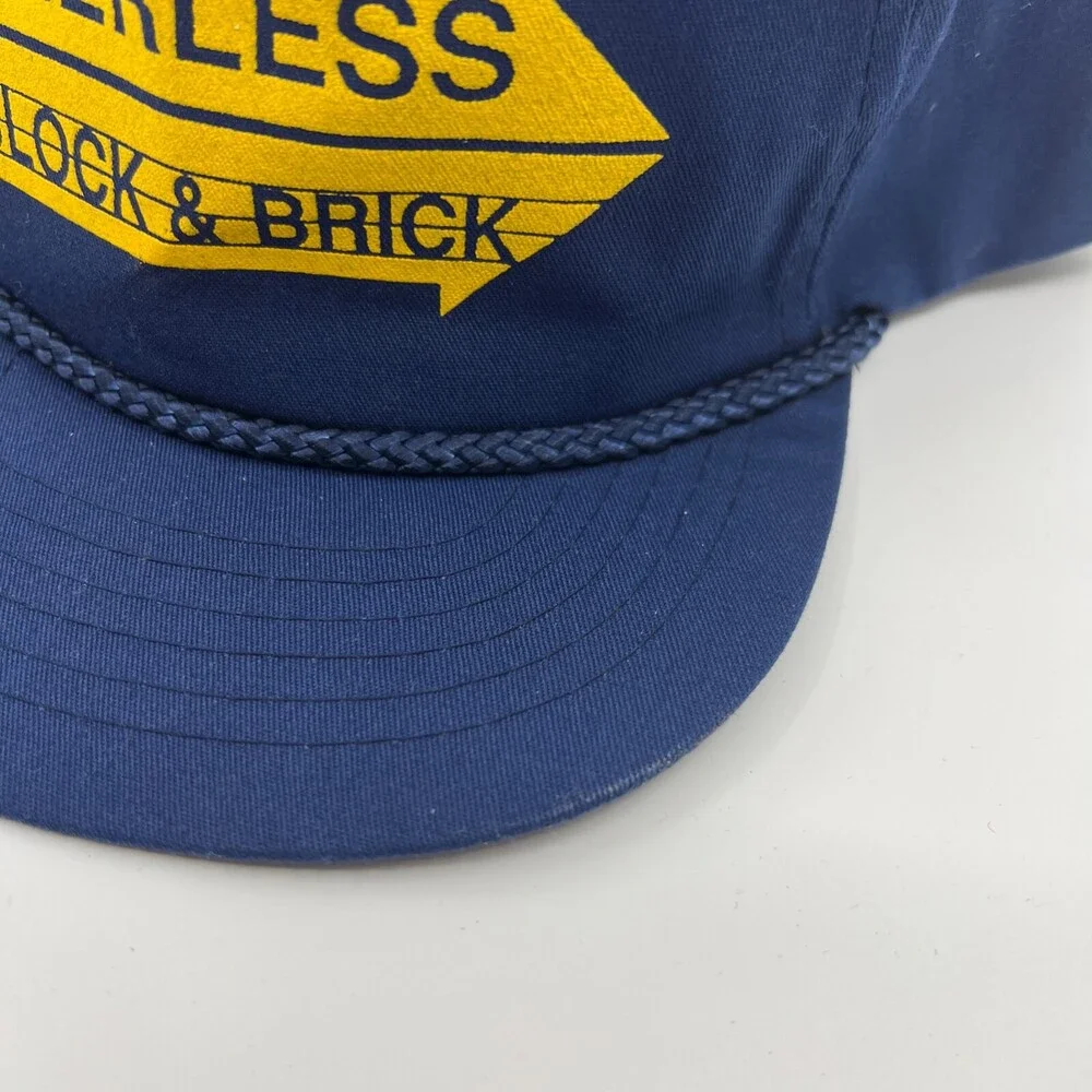 VINTAGE Peerless Stone Mason Trucker Hat Men Adjustable Blue Strap Cap Architect